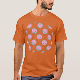 T-shirt Prism rose rond heureux visage avec Motif sourire