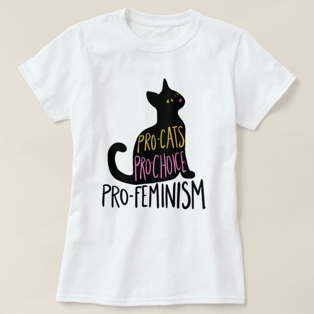 T-shirt Pro-chats pro-choix pro-féminisme chat noir (Design devant)