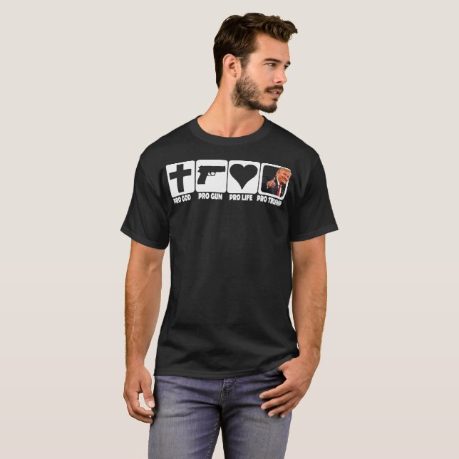 T-shirt Pro Dieu… Armes à feu… La vie… ATOUT sur le tissu (Devant entier)