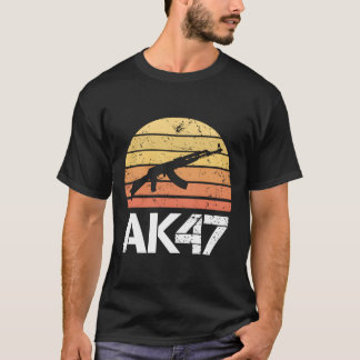 T-shirt Pro Gun 2E Amendement Ak47 Rifle Retro Sunset
