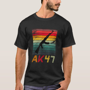 T-shirt Pro Gun 2e amendement AK47 Rifle Retro Vintage Sun