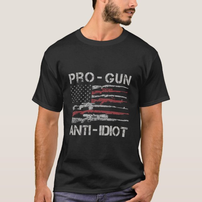 T-shirt Pro Gun Anti Idio Usa Flag 2Nd Adt (Devant)