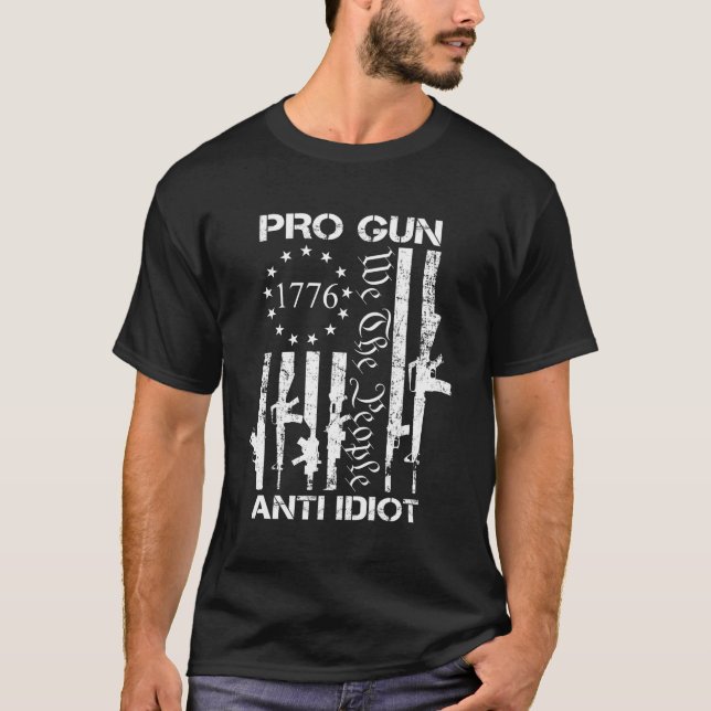 T-shirt Pro Gun Anti Idiot 2E Adt Pro Gun Usa Drapeau (Devant)
