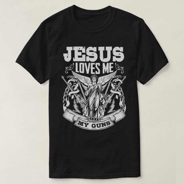 T-shirt Pro Gun Jésus m'aime et mes armes (Design devant)