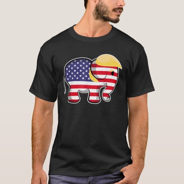 T-shirt Pro Trump Hair Elephant Rouge Blanc Bleu Drapeau R (Devant)