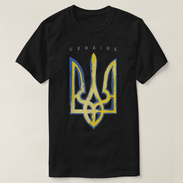 T-shirt Pro Ukraine Support Flag Symbol Ukrainian Trident  (Design devant)