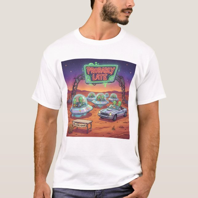 T-shirt Probablement en retard – Drôle d'illustration d'al (Devant)