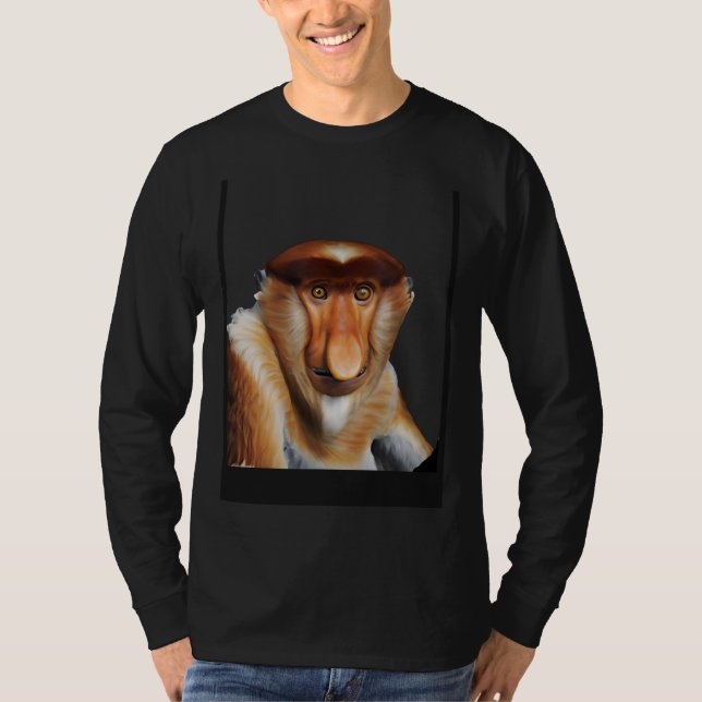 T-shirt Proboscis Singe Adorable Primate Long Noir (Devant)
