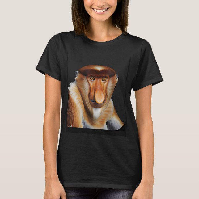 T-shirt Proboscis Singe Adorable Primate Long Noir (Devant)