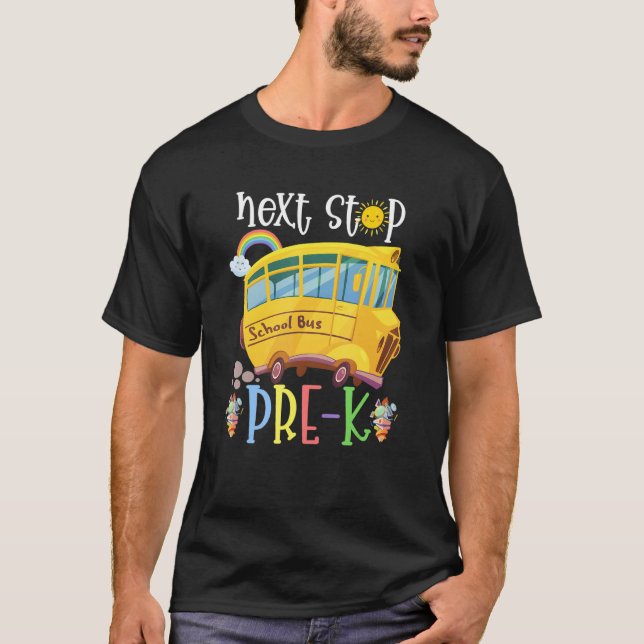 T-shirt Prochain arrêt Préscolaire Bonjour Pré K Bus De Re (Devant)