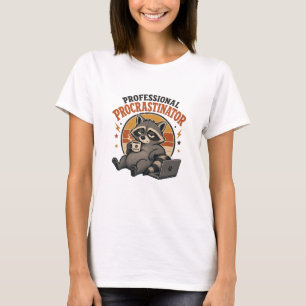 T-shirt Procrastinateur professionnel Raccoon café drôle
