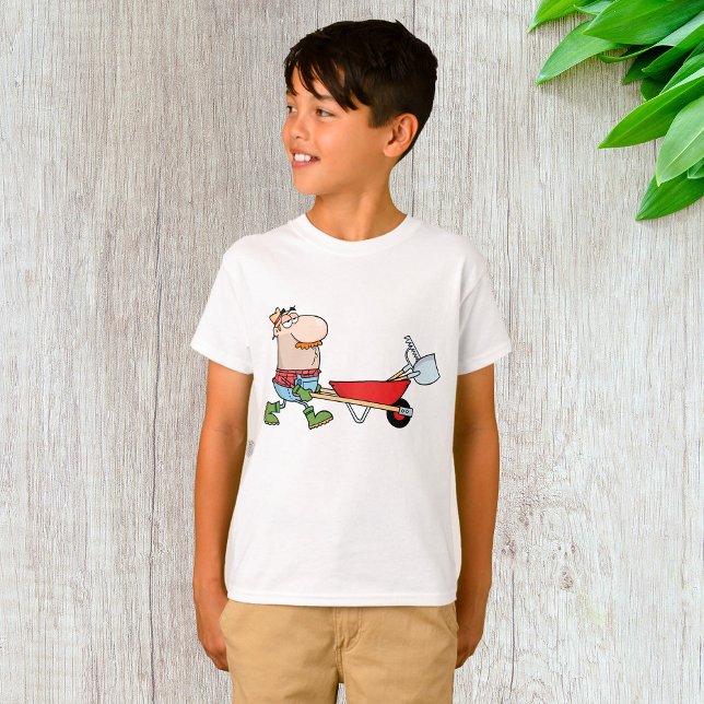 T-shirt Producteur de dessin animé avec brouette et outils (Créateur téléchargé)