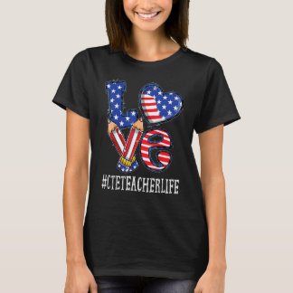 T-shirt Prof Enseignant Amour Drapeau Usa Feu D'artifice D