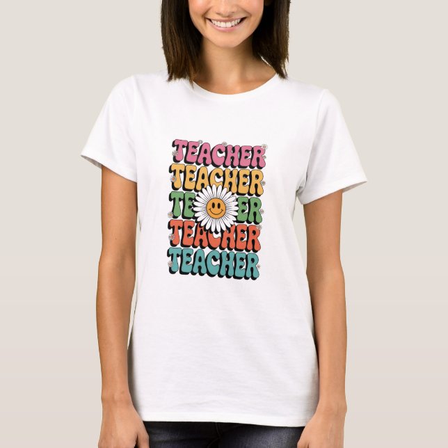 T-shirt Prof Enseignant Mignon Fleur de Marguerite Rétro R (Devant)