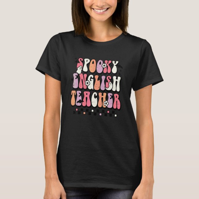 T-shirt Professeur d'anglais Spooky Groovy Fleur Fantôme H (Devant)
