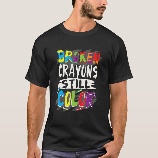 T-shirt Professeur d'autisme Crayons cassés Couleur Sensib (Devant)