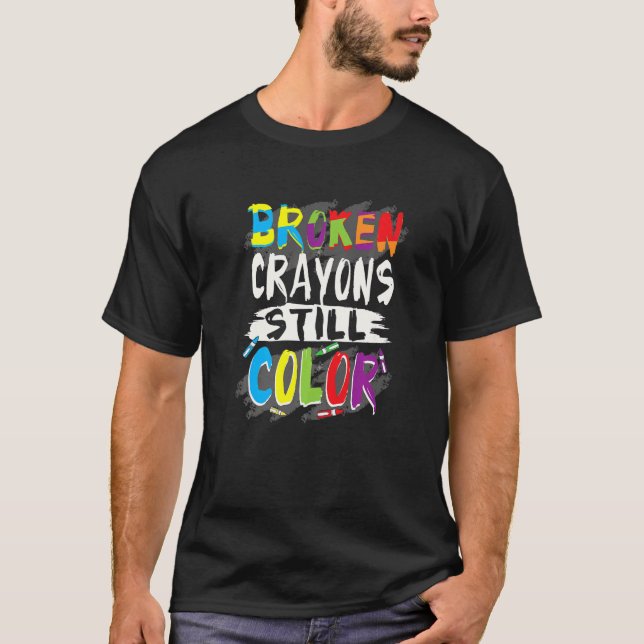 T-shirt Professeur d'autisme Crayons cassés Couleur Sensib (Devant)