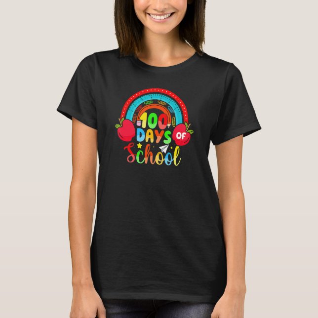 T-shirt Professeur de 100e jour d'école Groovy Arc-en-ciel (Devant)