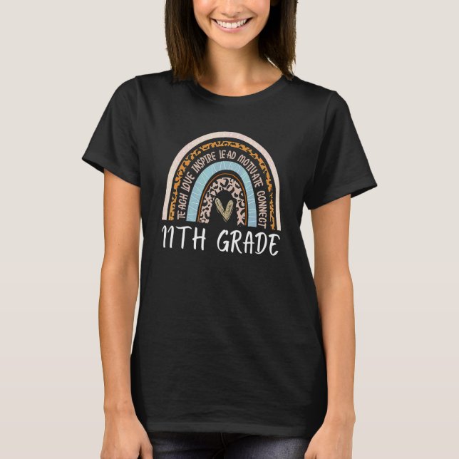 T-shirt Professeur de 11e année Boho Léopard Arc-en-ciel E (Devant)
