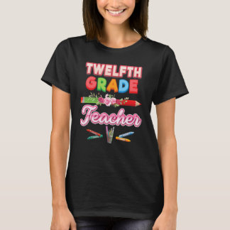 T-shirt Professeur de 12e année Douzième Crayon Floral Fle