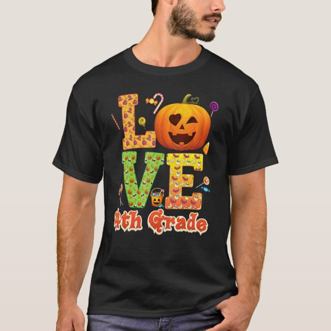 T-shirt Professeur de 4e année d'amour Citrouille Hallowee (Devant)