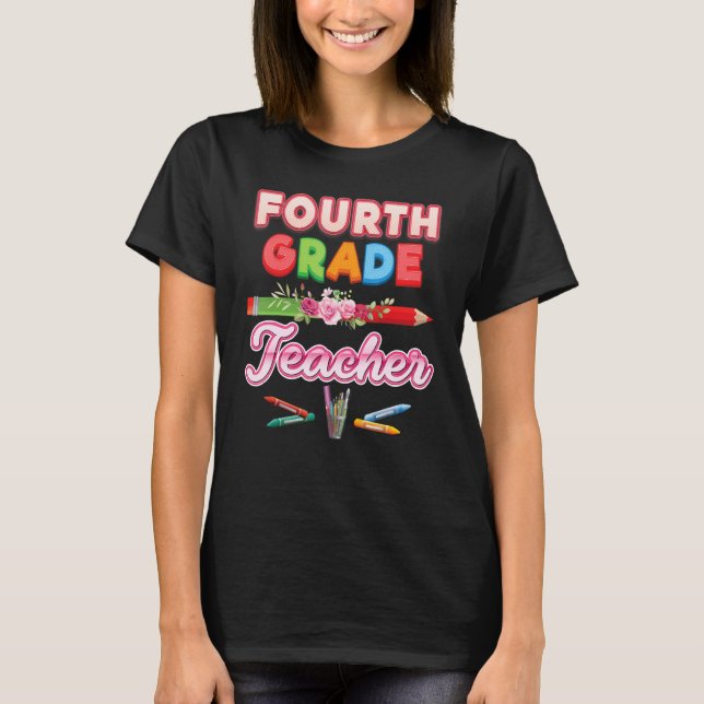 T-shirt Professeur de 4e année Quatrième crayon Floral Fle (Devant)