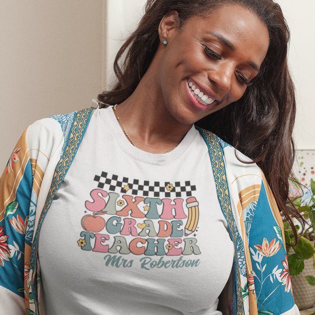T-shirt Professeur de 6e année rétro personnalisé (Créateur téléchargé)