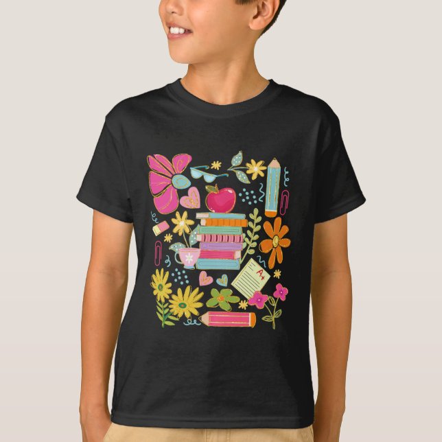 T-shirt Professeur de fleurs Boho Livre Crayon Apple Drôle (Devant)