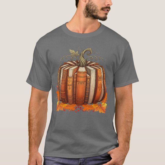 T-shirt Professeur de lecture rétro de citrouille de livre (Devant)