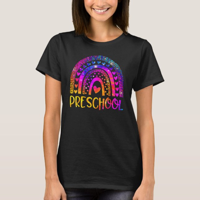 T-shirt Professeur de maternelle Léopard Tie Dye Arc-en-ci (Devant)