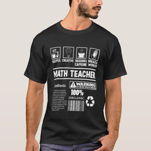 T-shirt Professeur de mathématiques Faits nutritionnels po (Devant)