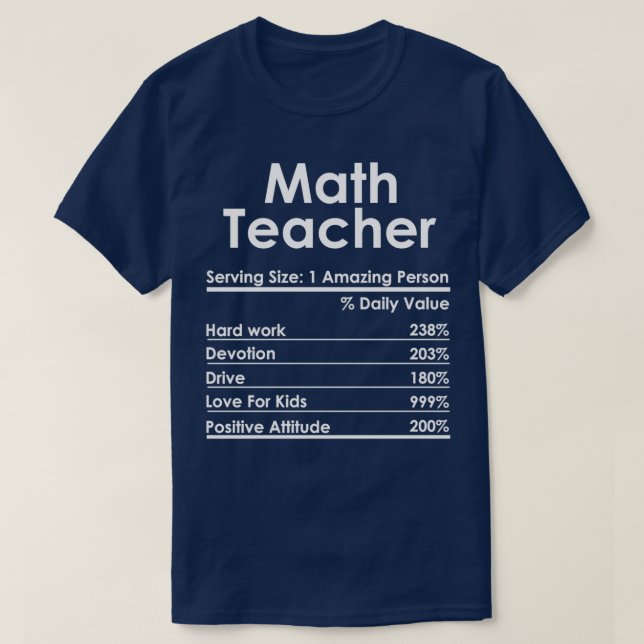 T-shirt Professeur de mathématiques Nutrition Faits amusan (Design devant)