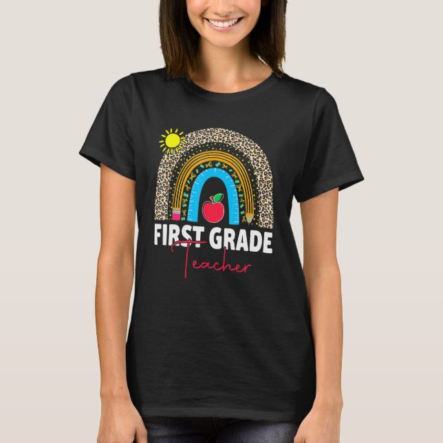 T-shirt Professeur de première année Léopard arc-en-ciel E (Devant)