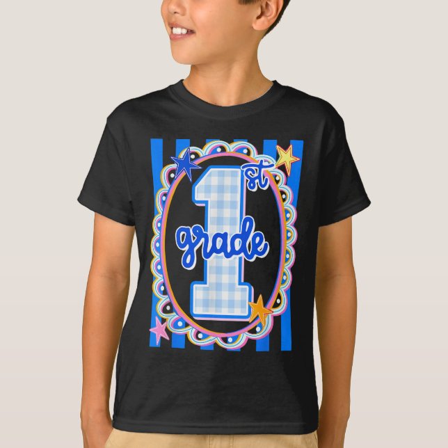 T-shirt Professeur de première année rayé rétro dos 1ère a (Devant)