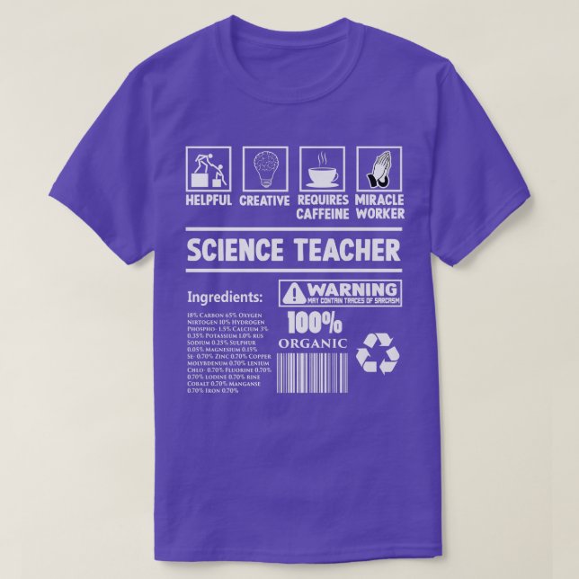 T-shirt Professeur de sciences Faits nutritionnels Drôle p (Design devant)
