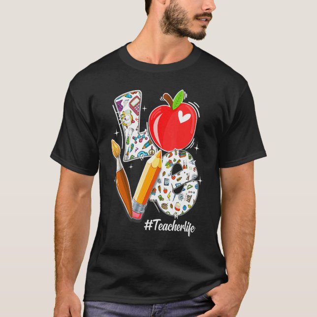 T-shirt Professeur de vie aimé Crayon Apple Professeur App (Devant)
