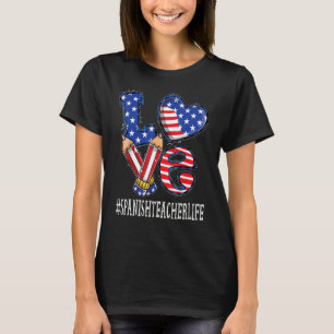 T-shirt Professeur d'espagnol Amour Drapeau États-Unis Feu