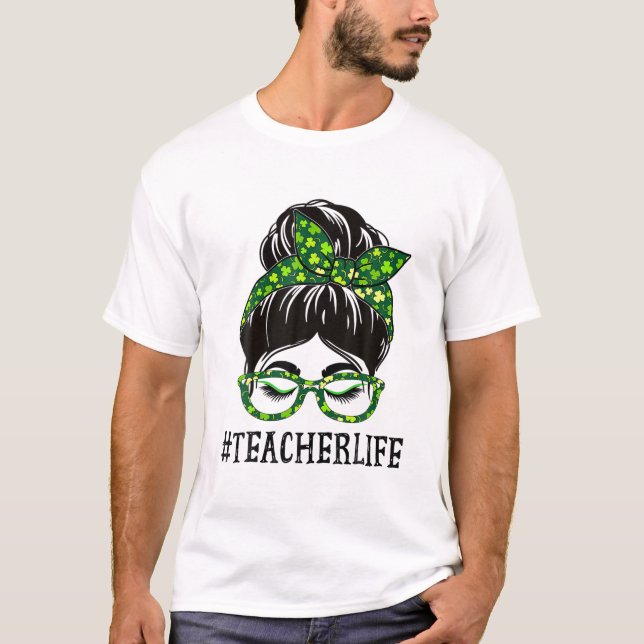 T-shirt Professeur Femmes Messy Bun Shamrock de la Saint P (Devant)
