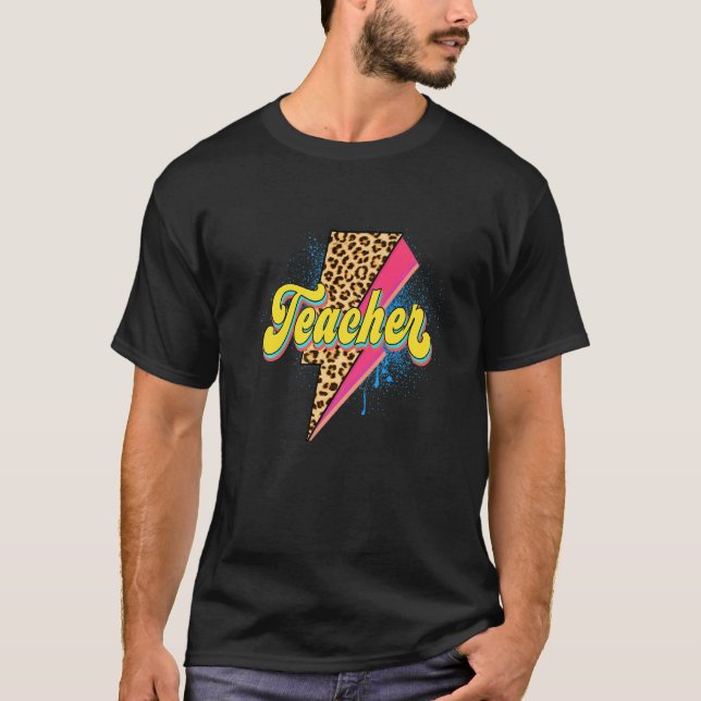 T-shirt Professeur Imprimé Léopard Éclair Rose 80's Vin (Devant)