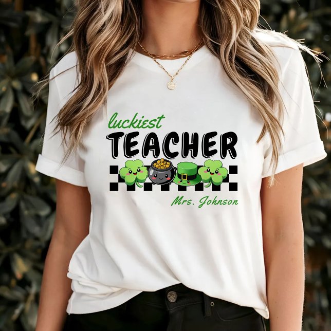 T-shirt Professeur le plus chanceux Rétro St. Patrick's Da (Luckiest Teacher Retro St. Patrick's Day White T-Shirt
)