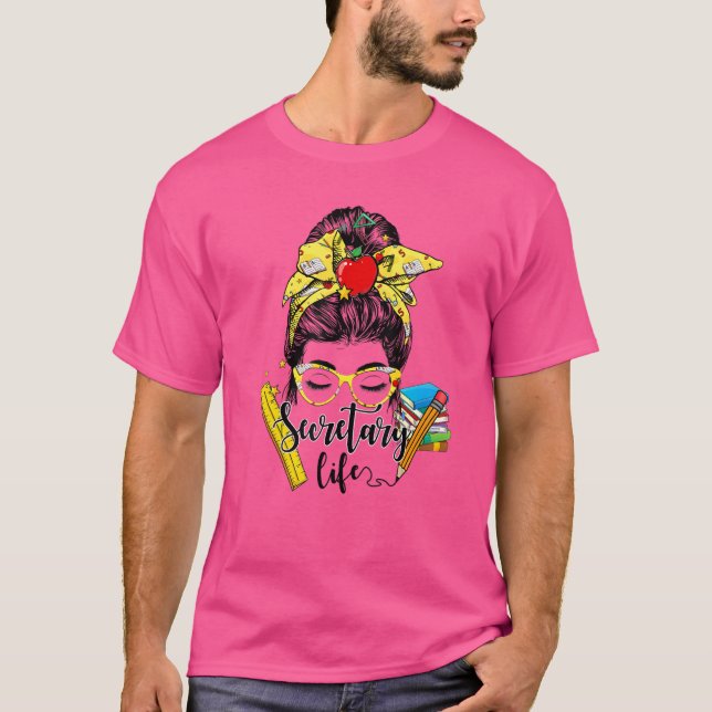 T-shirt Professeur Messy Bun Heureux Premier Jour Du Secre (Devant)