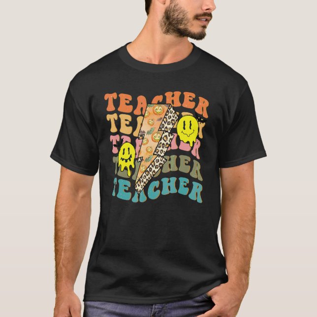 T-shirt Professeur Rétro Citrouille Léopard Lumière Éclair (Devant)