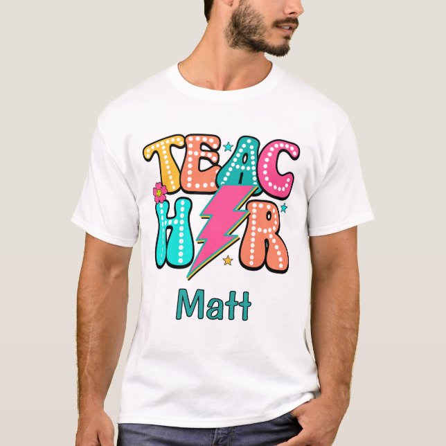 T-shirt Professeur Rétro Éclair Mignon Sourire Fleur (Devant)