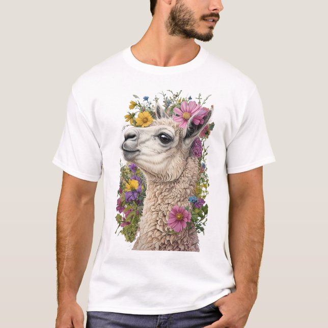T-shirt Profil Côté Llama Avec Vibrant Floral (Devant)