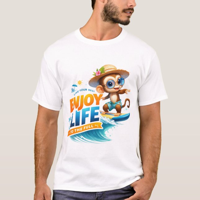 T-shirt Profitez de la vie   Illustration de singe mignon  (Devant)