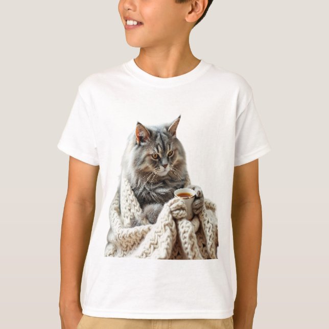 T-shirt Profitez du thé d'hiver de chat (Devant)