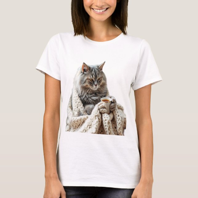 T-shirt Profitez du thé d'hiver de chat (Devant)