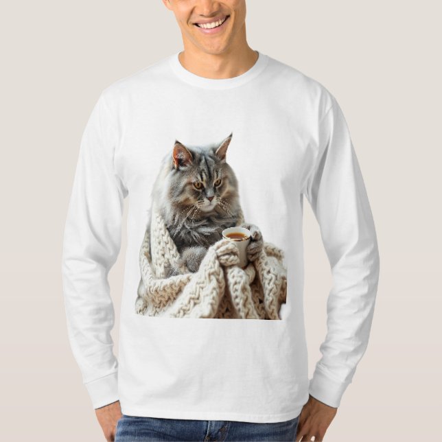 T-shirt Profitez du thé d'hiver de chat (Devant)