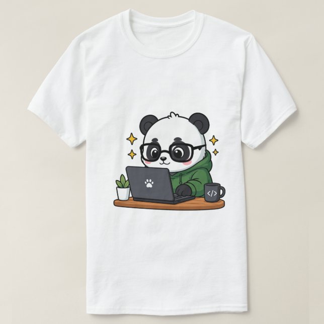 T-shirt Programmateur Panda Mignon Codant sur Ordinateur P (Design devant)