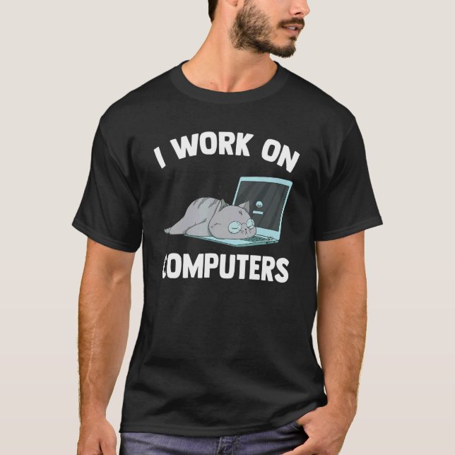 T-shirt Programmeur d'ordinateur portable Chat de travail (Devant)